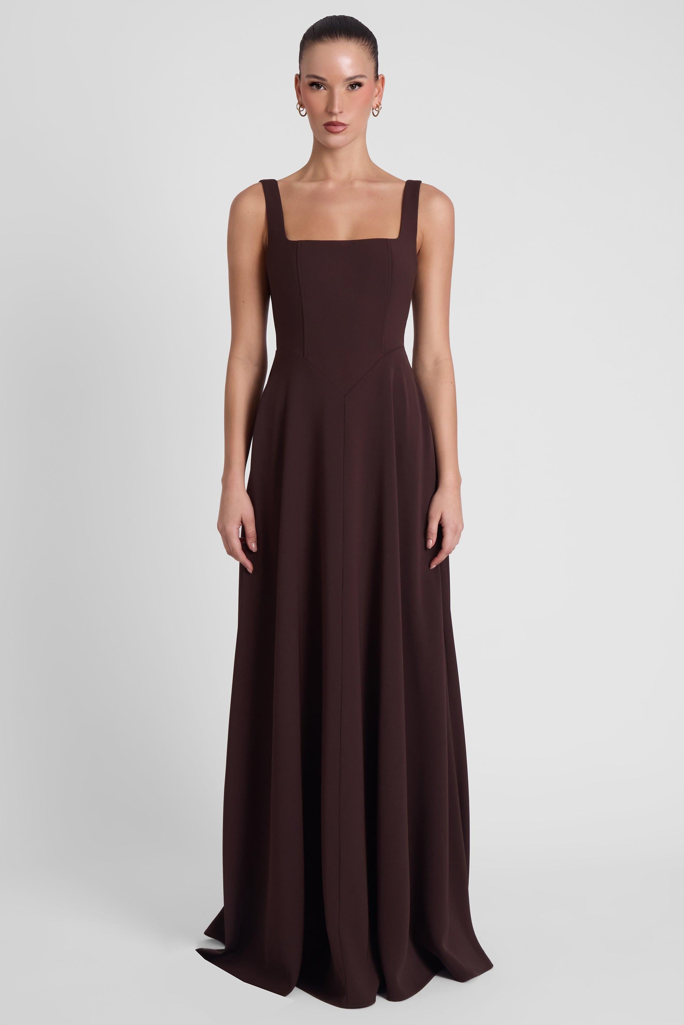 Siren Square Neck Corset Maxi Dress - Chocolate Brown LEAU Siren Square Neck Corset Maxi Dress - Chocolate Brown LEAU