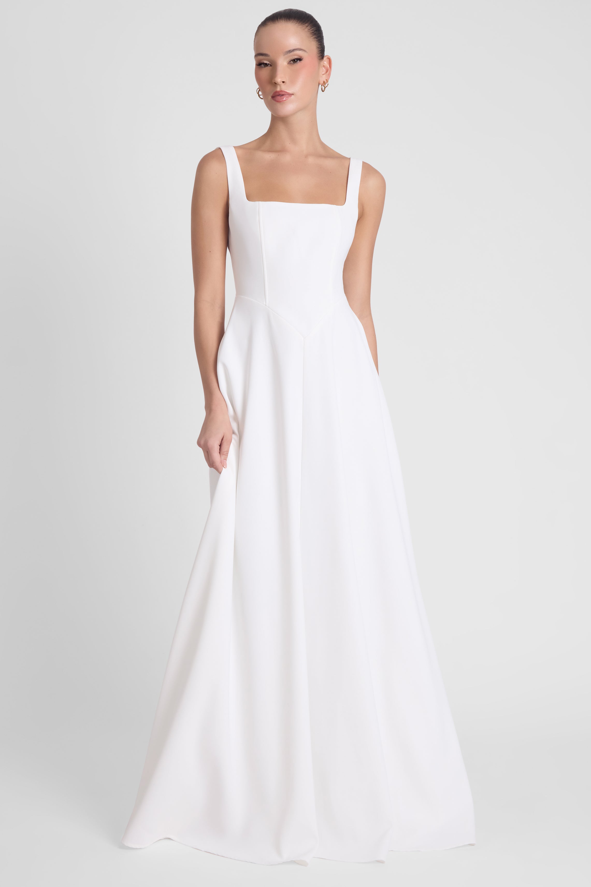 Siren Square Neck Corset Maxi Dress - White
