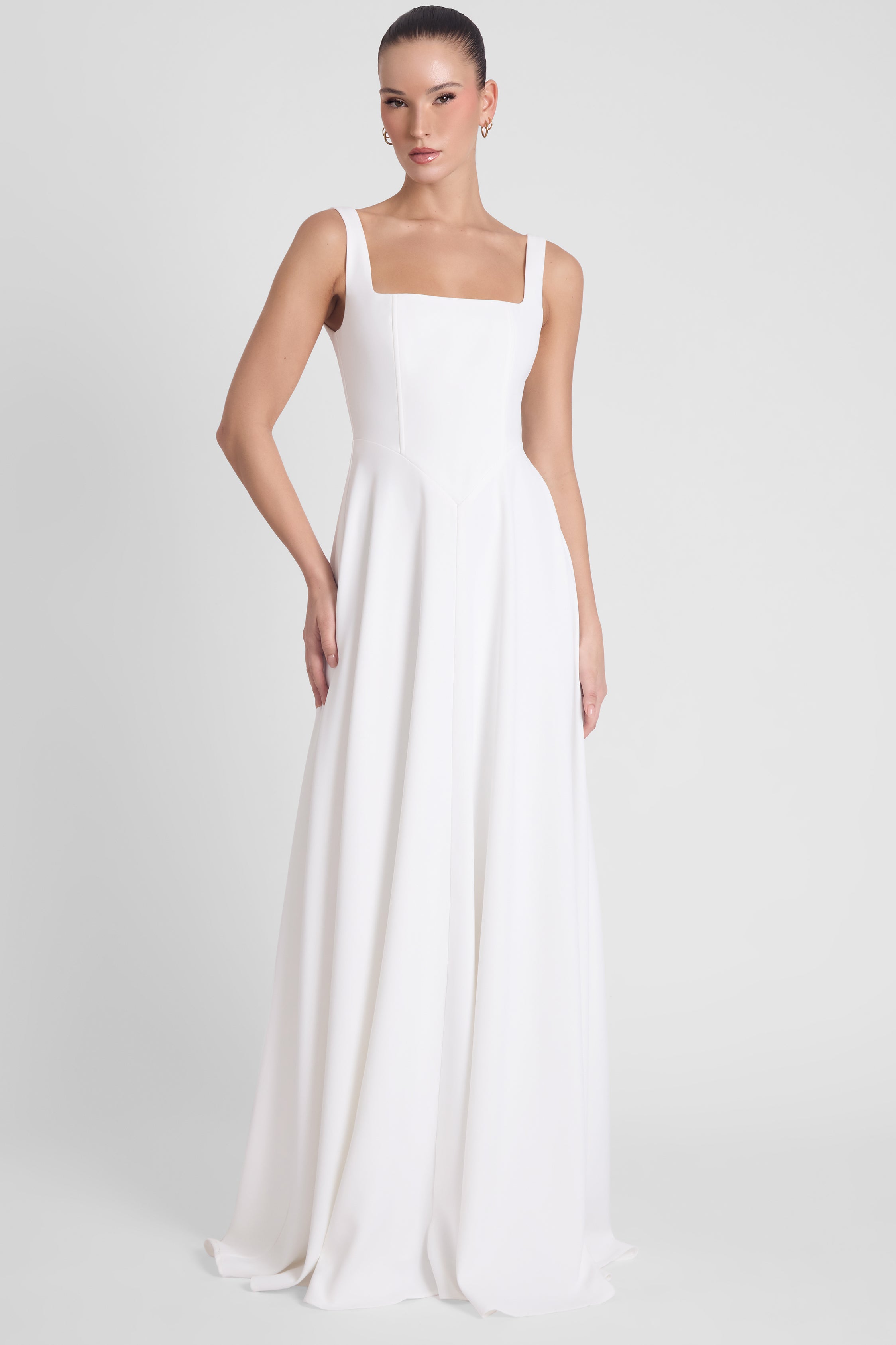 Siren Square Neck Corset Maxi Dress - White