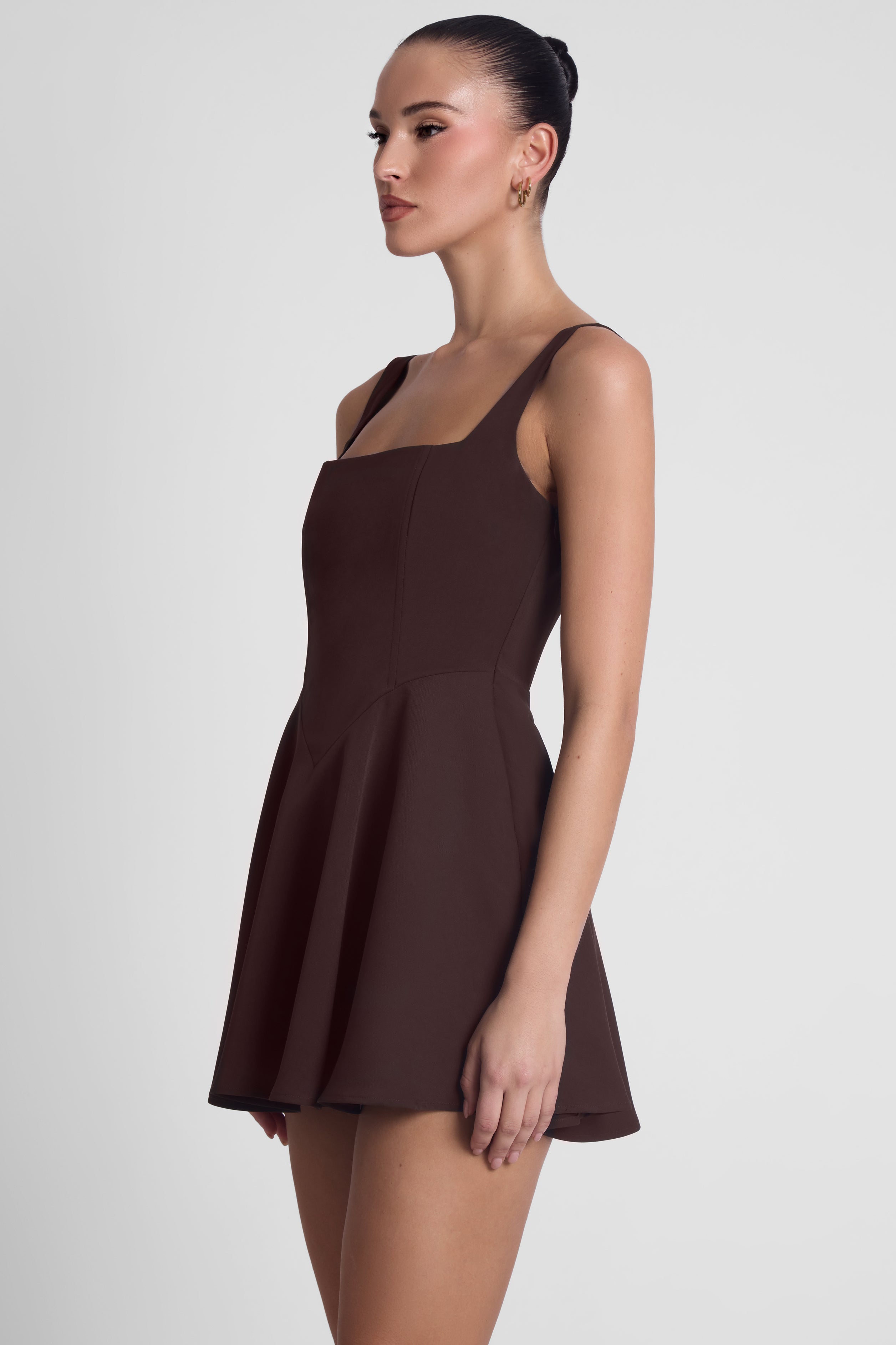 Sloane Square Neck Corset Mini Dress - Chocolate Brown