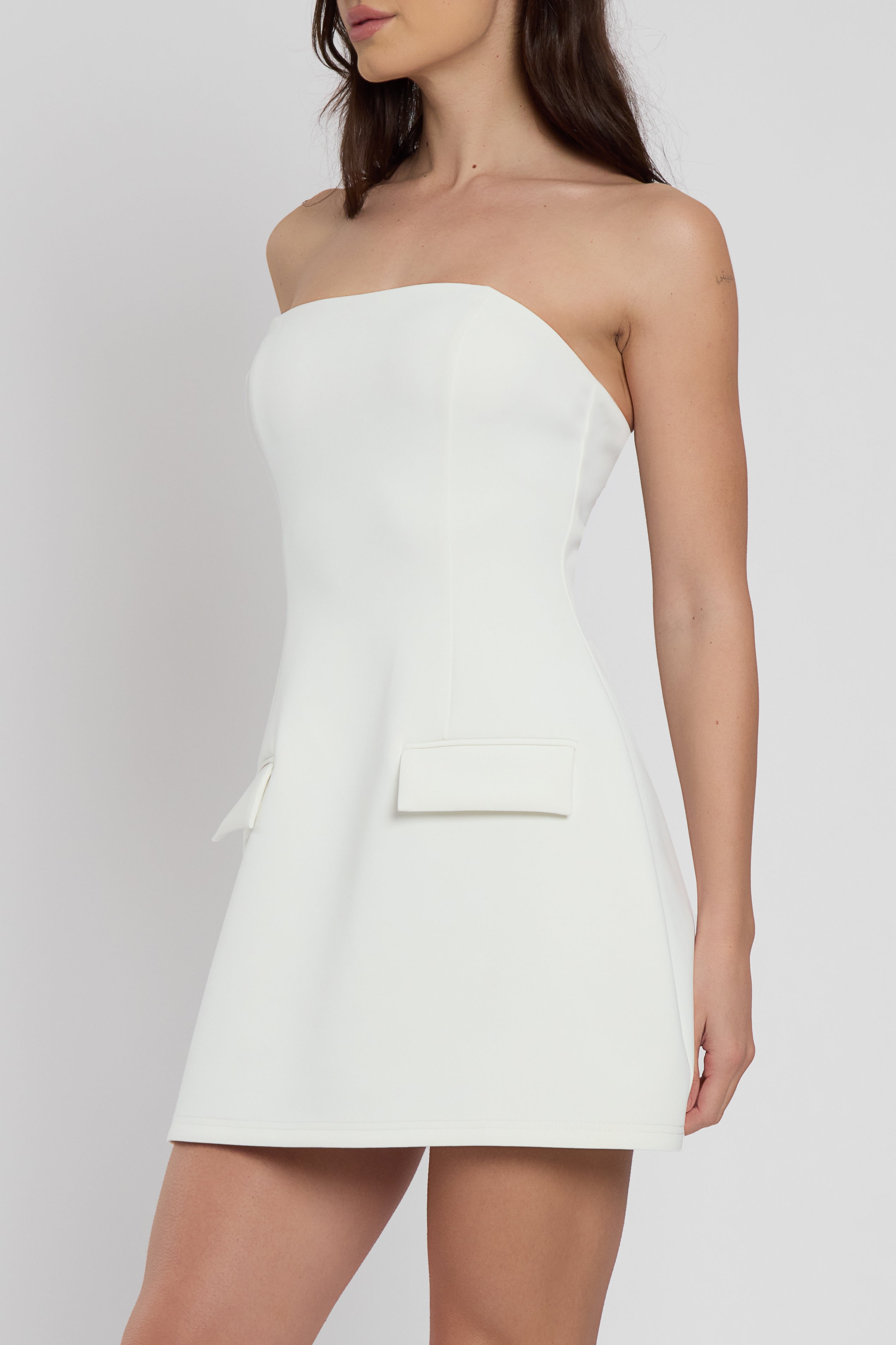 Solene Strapless Pocket Mini Dress - White.