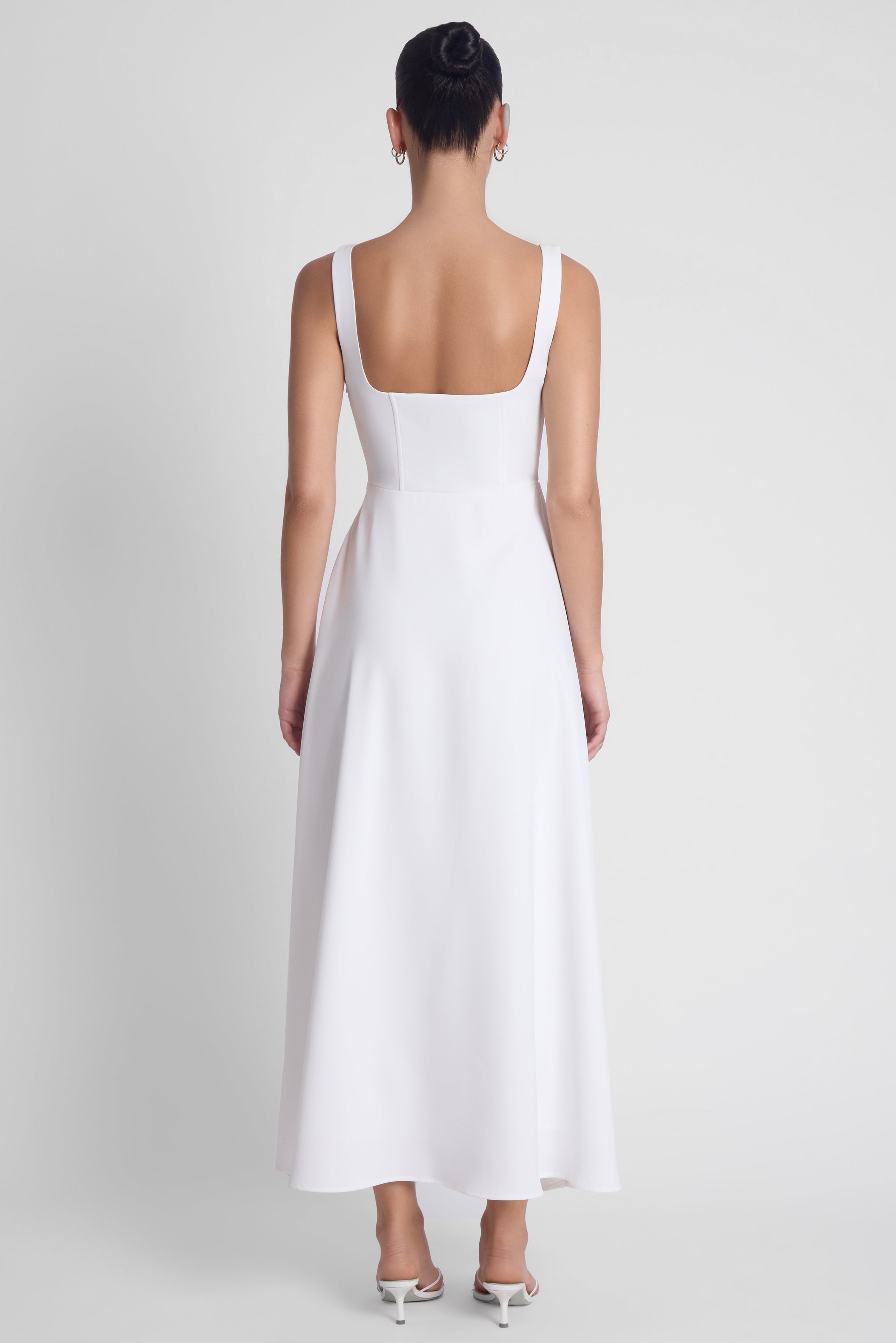 Serenity Square Neck Corset Midi Dress - White