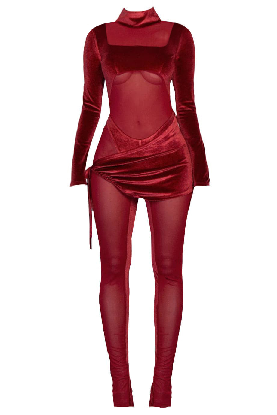 Leau Rio Velvet Mesh Jumpsuit Red S