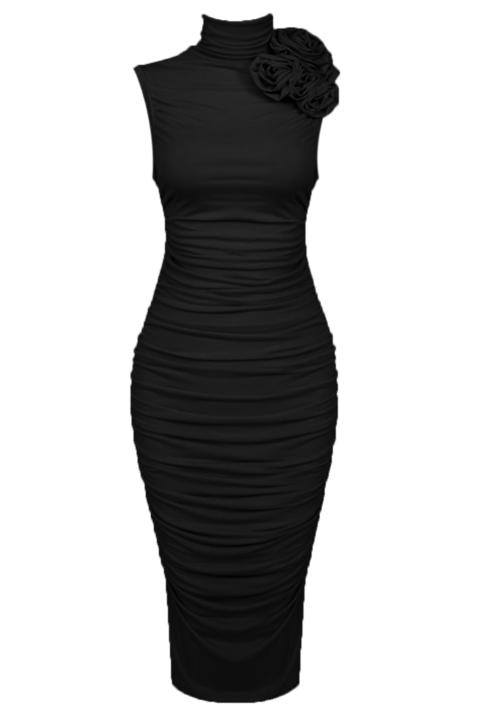 Vendela Floral Bodycon Midi Dress - Black