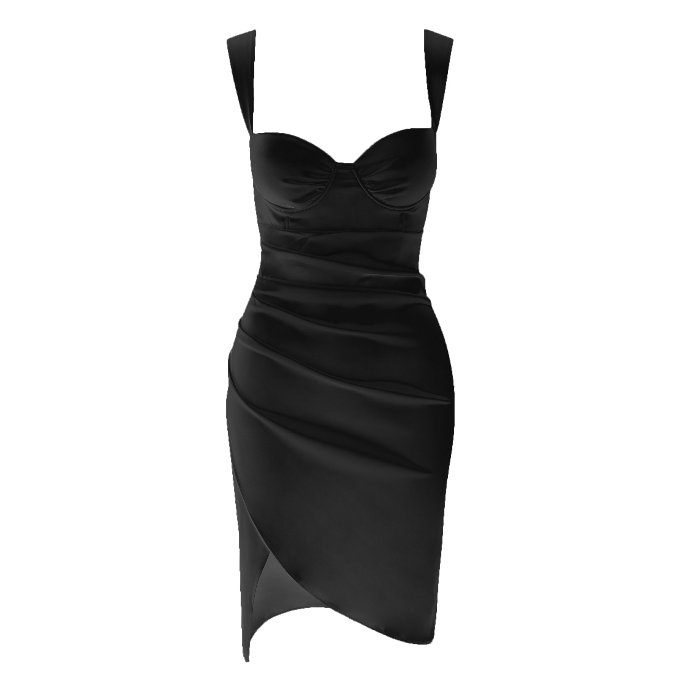 Halo Satin Bustier Dress - Black | LEAU.