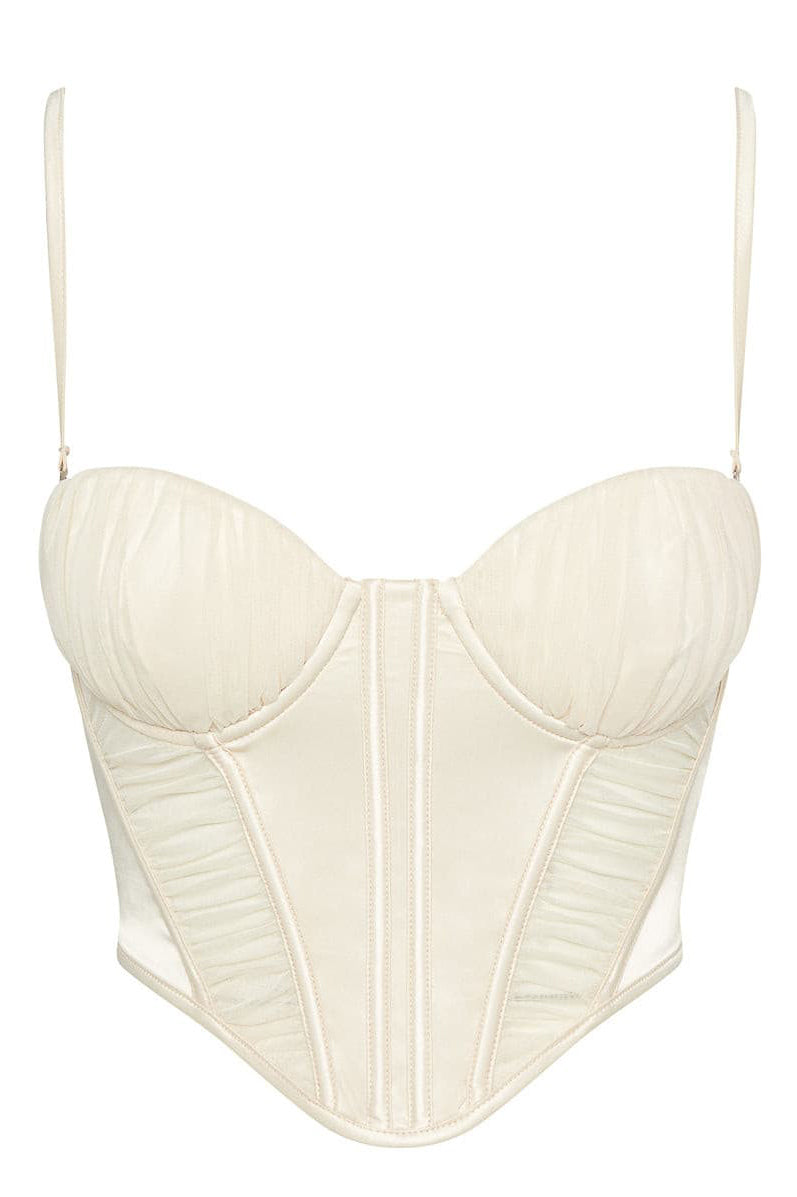 Revere Ruched Bustier Corset Top - Ivory.