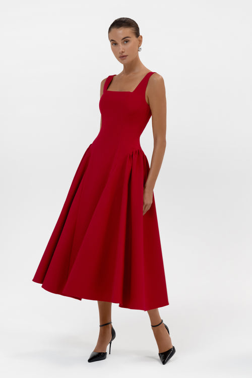 Chloe Corset Midi Dress - Red