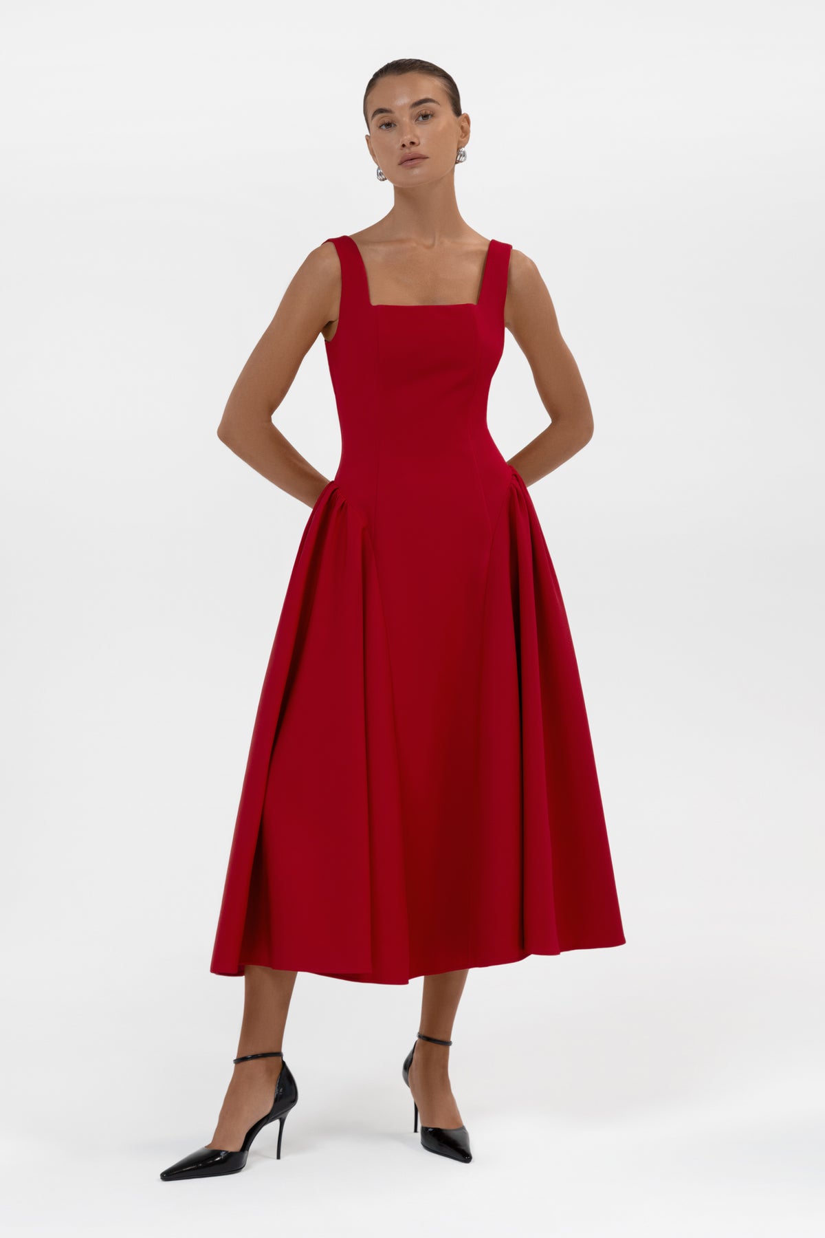 Chloe Corset Midi Dress - Red