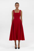 Chloe Corset Midi Dress - Red