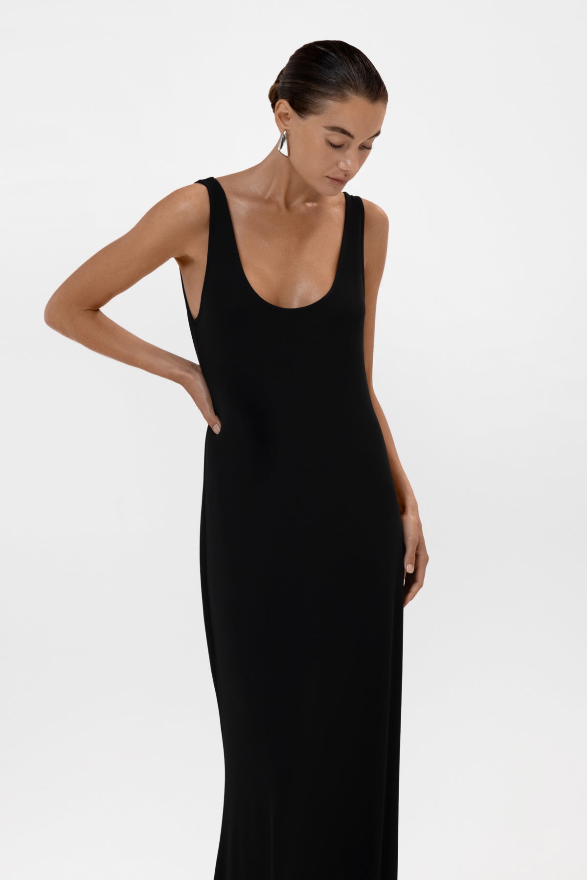 Everyday Jersey Plunge Tank Maxi Dress - Black
