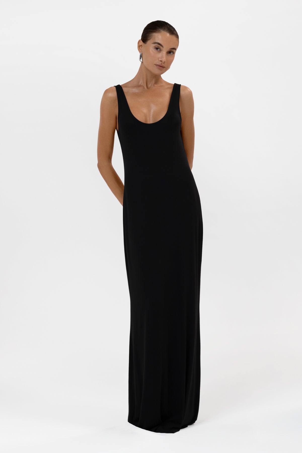 Everyday Jersey Plunge Tank Maxi Dress - Black