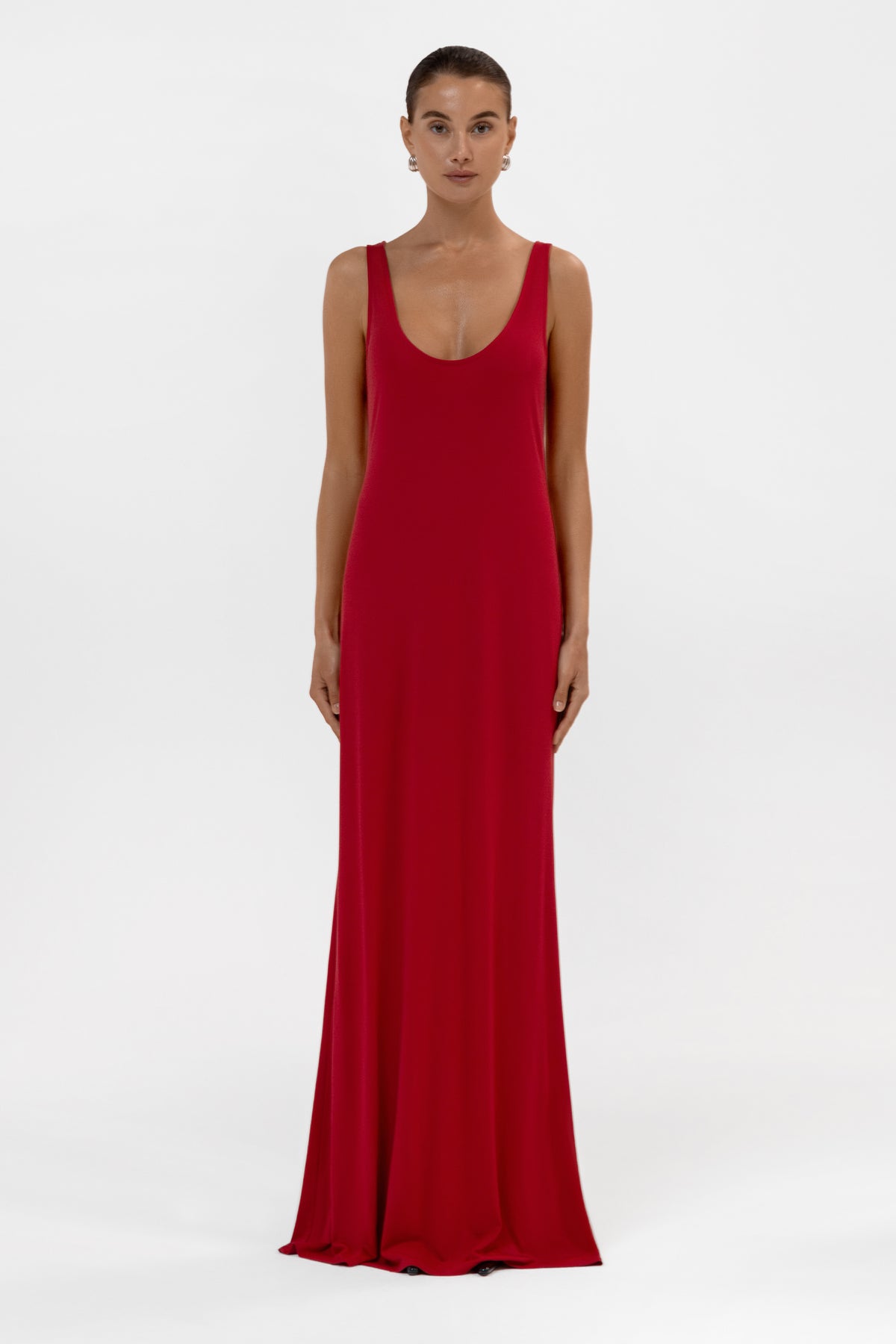 Everyday Jersey Plunge Tank Maxi Dress - Red