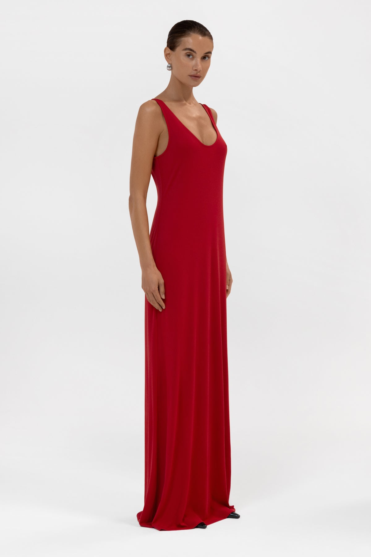 Everyday Jersey Plunge Tank Maxi Dress - Red