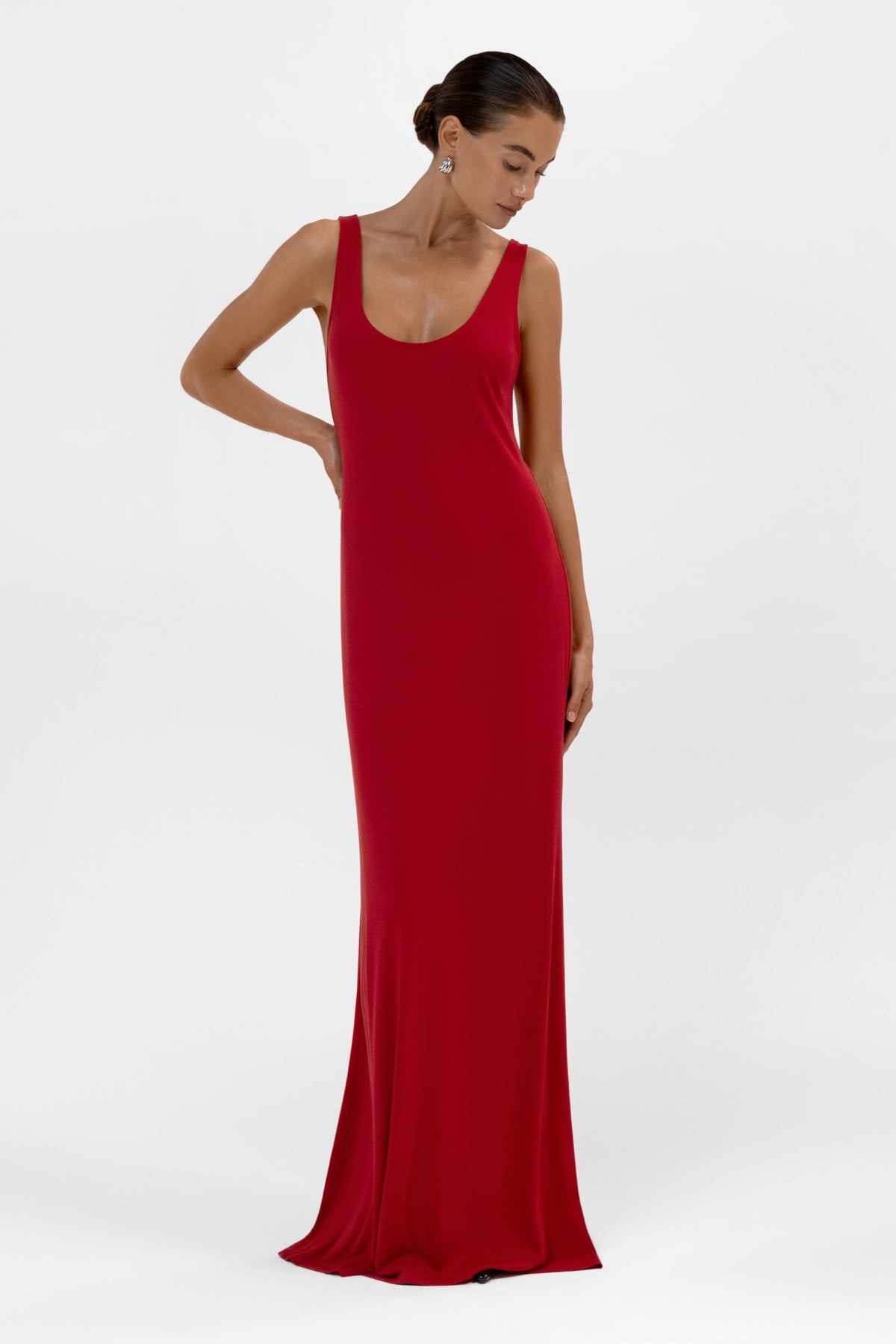 Everyday Jersey Plunge Tank Maxi Dress - Red