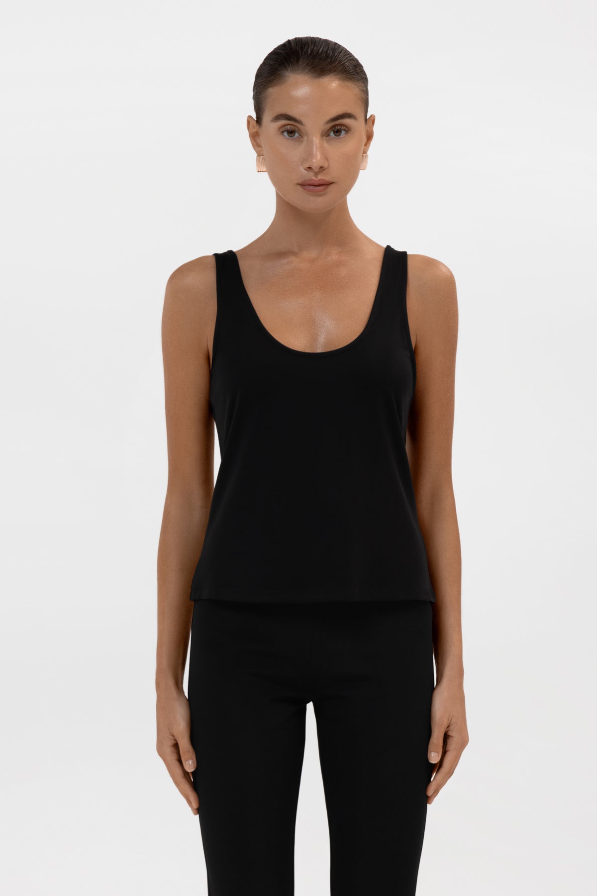 Everyday Jersey Plunge Tank Top - Black
