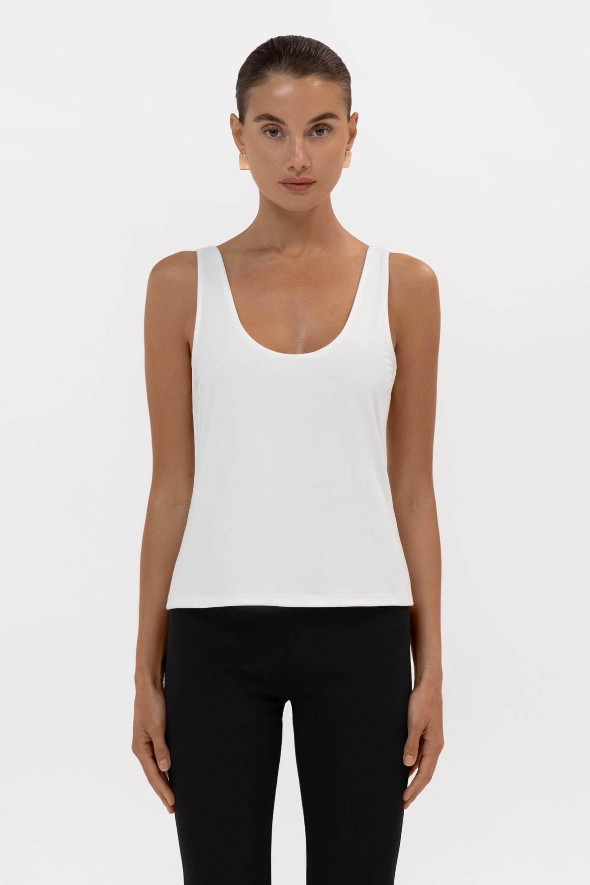 Everyday Jersey Plunge Tank Top - White