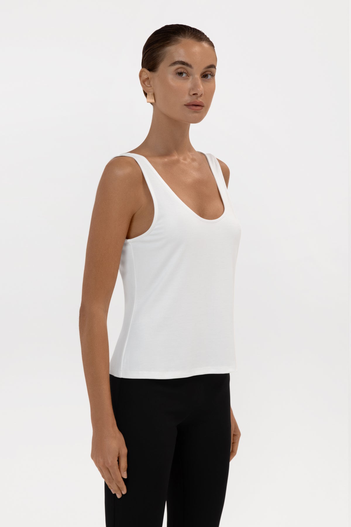 Everyday Jersey Plunge Tank Top - White