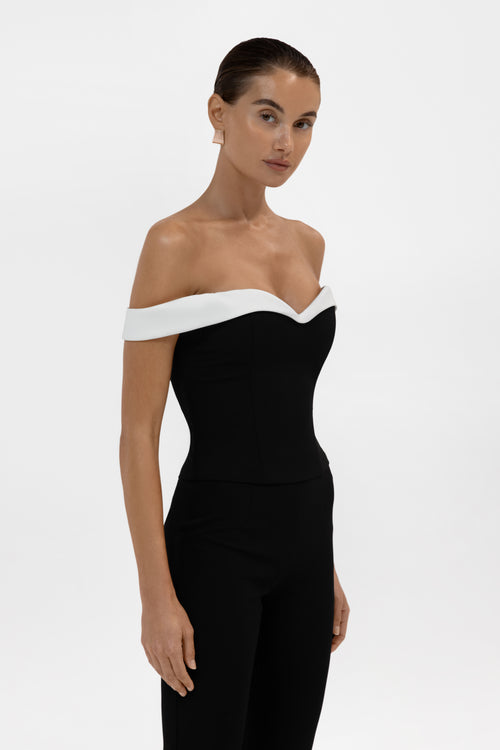 Ramona Contrast Corset Top - Black
