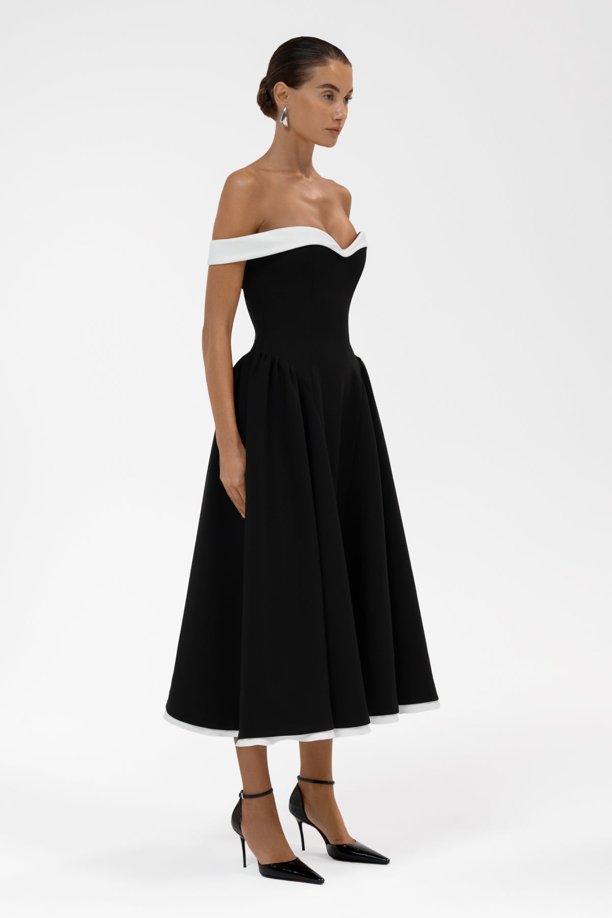 Ramona Contrast Corset Babydoll Midi Dress -  Black