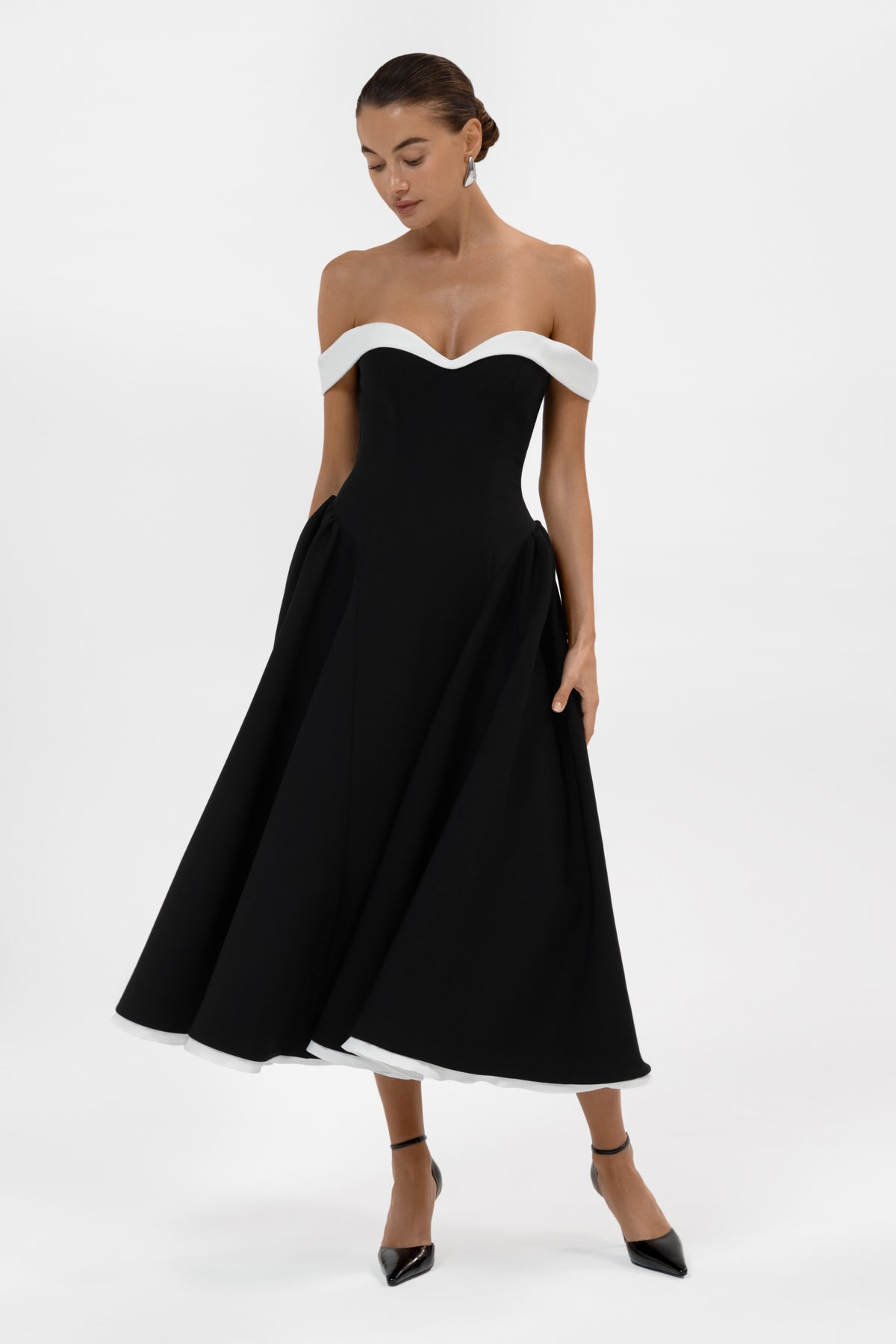 Ramona Contrast Corset Babydoll Midi Dress -  Black