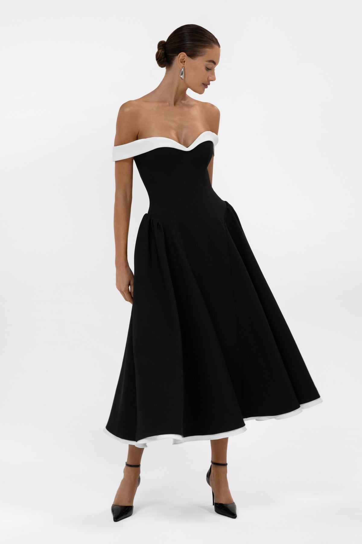 Ramona Contrast Corset Babydoll Midi Dress -  Black