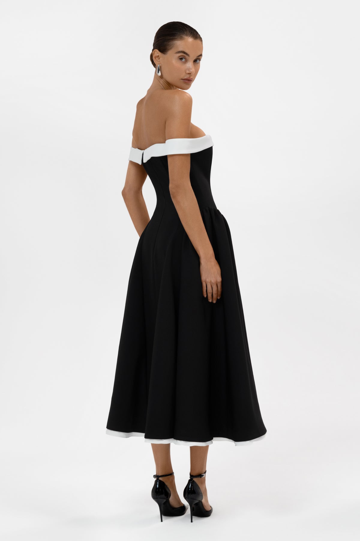 Ramona Contrast Corset Babydoll Midi Dress -  Black