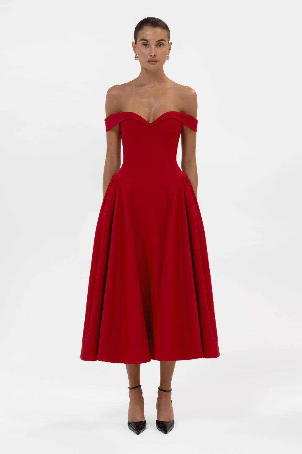 Raquel Corset Babydoll Midi Dress -  Red