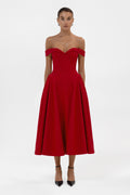Raquel Corset Babydoll Midi Dress -  Red