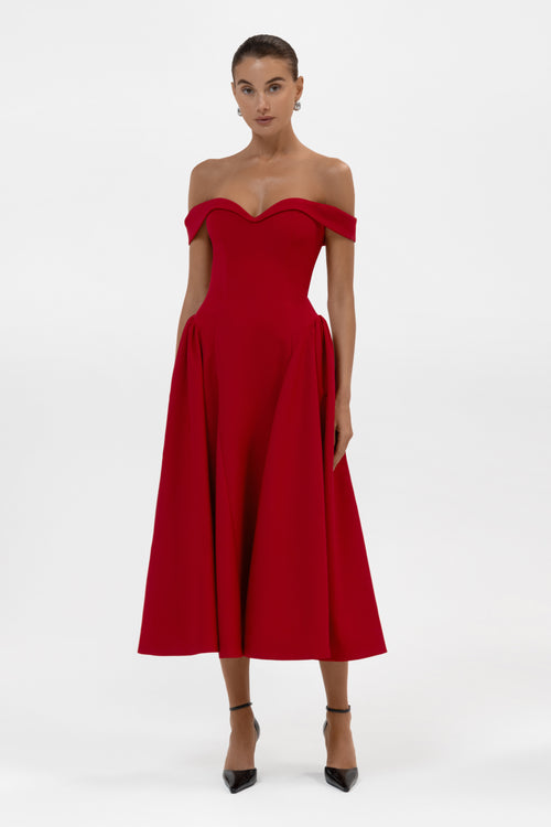 Raquel Corset Babydoll Midi Dress -  Red