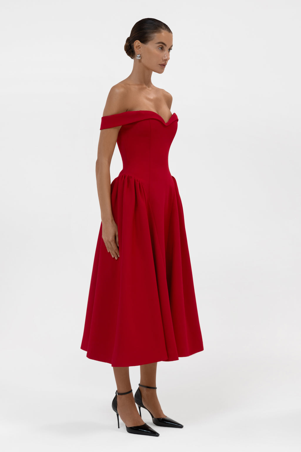 Raquel Corset Babydoll Midi Dress -  Red