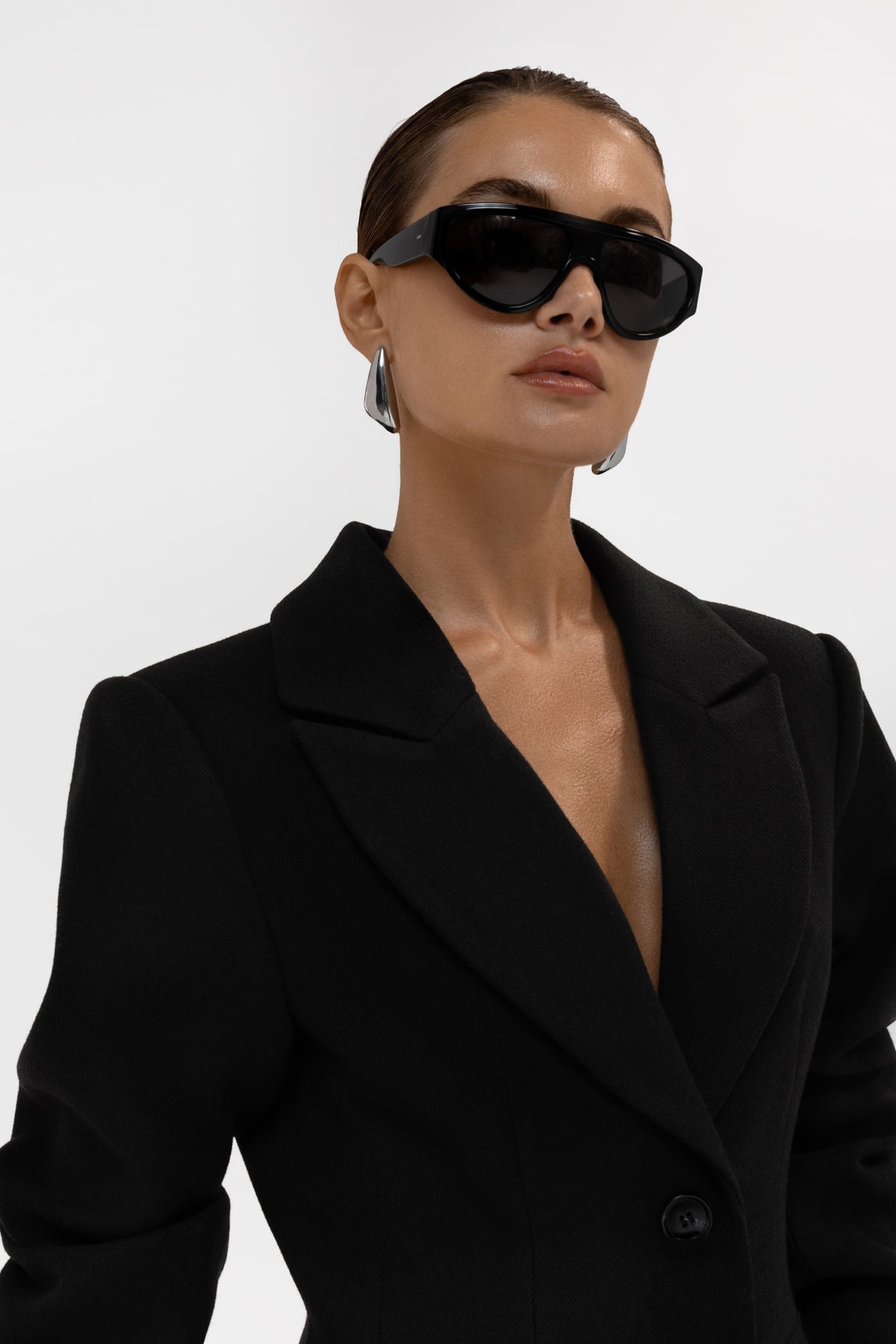 Bronte Brushed Sculpted Long Coat - Black