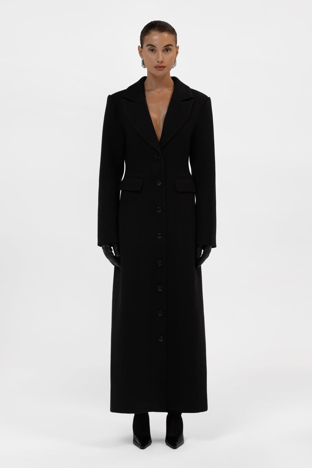 Bronte Brushed Sculpted Long Coat - Black