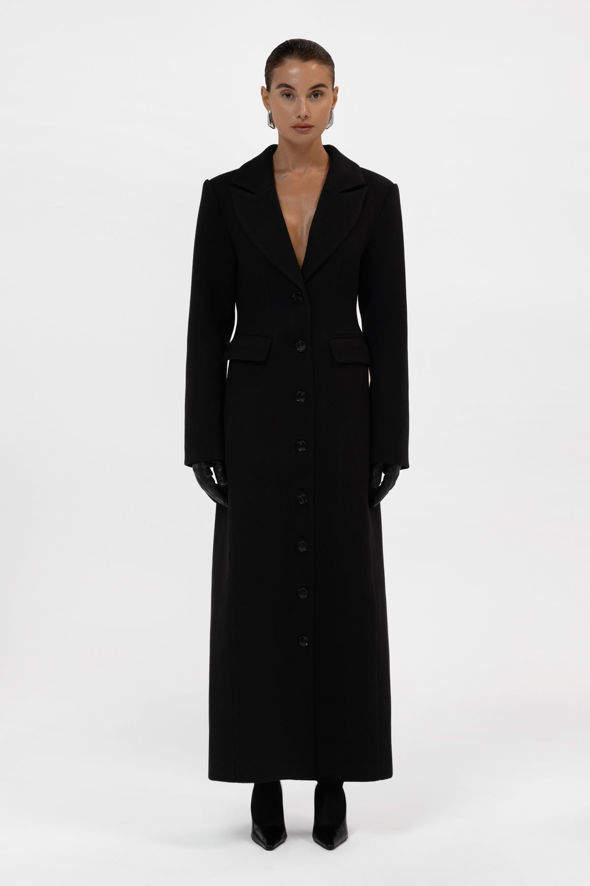 Bronte Brushed Sculpted Long Coat - Black