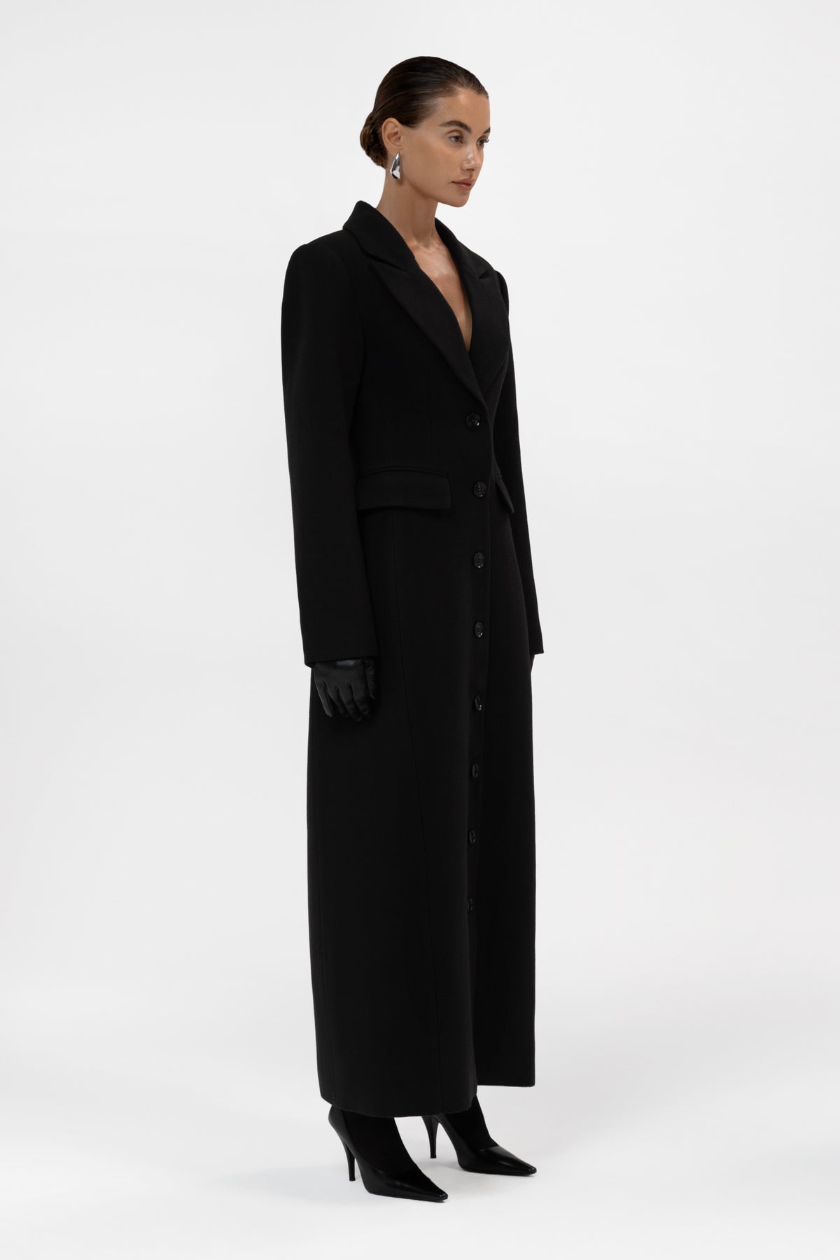 Bronte Brushed Sculpted Long Coat - Black