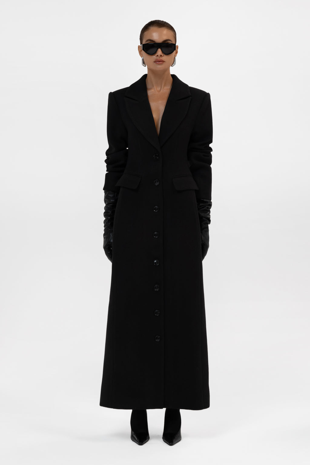 Bronte Brushed Sculpted Long Coat - Black