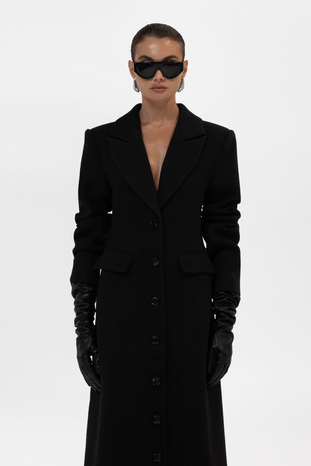 Bronte Brushed Sculpted Long Coat - Black
