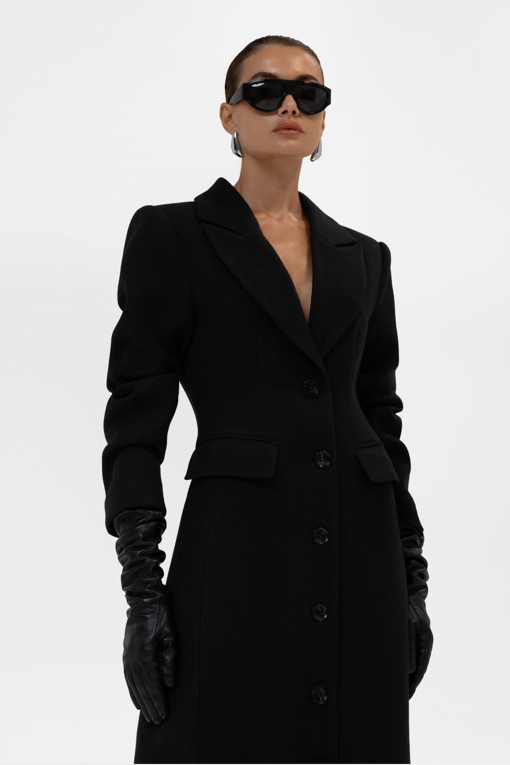 Bronte Brushed Sculpted Long Coat - Black