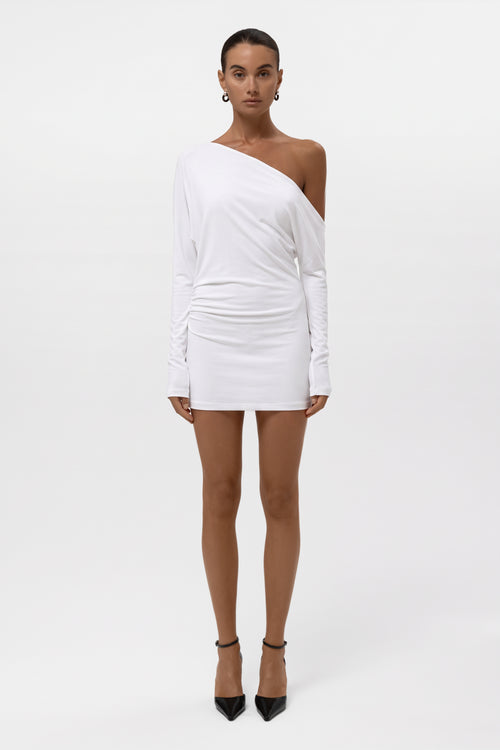 Sola Slouchy Jersey Mini Dress - White