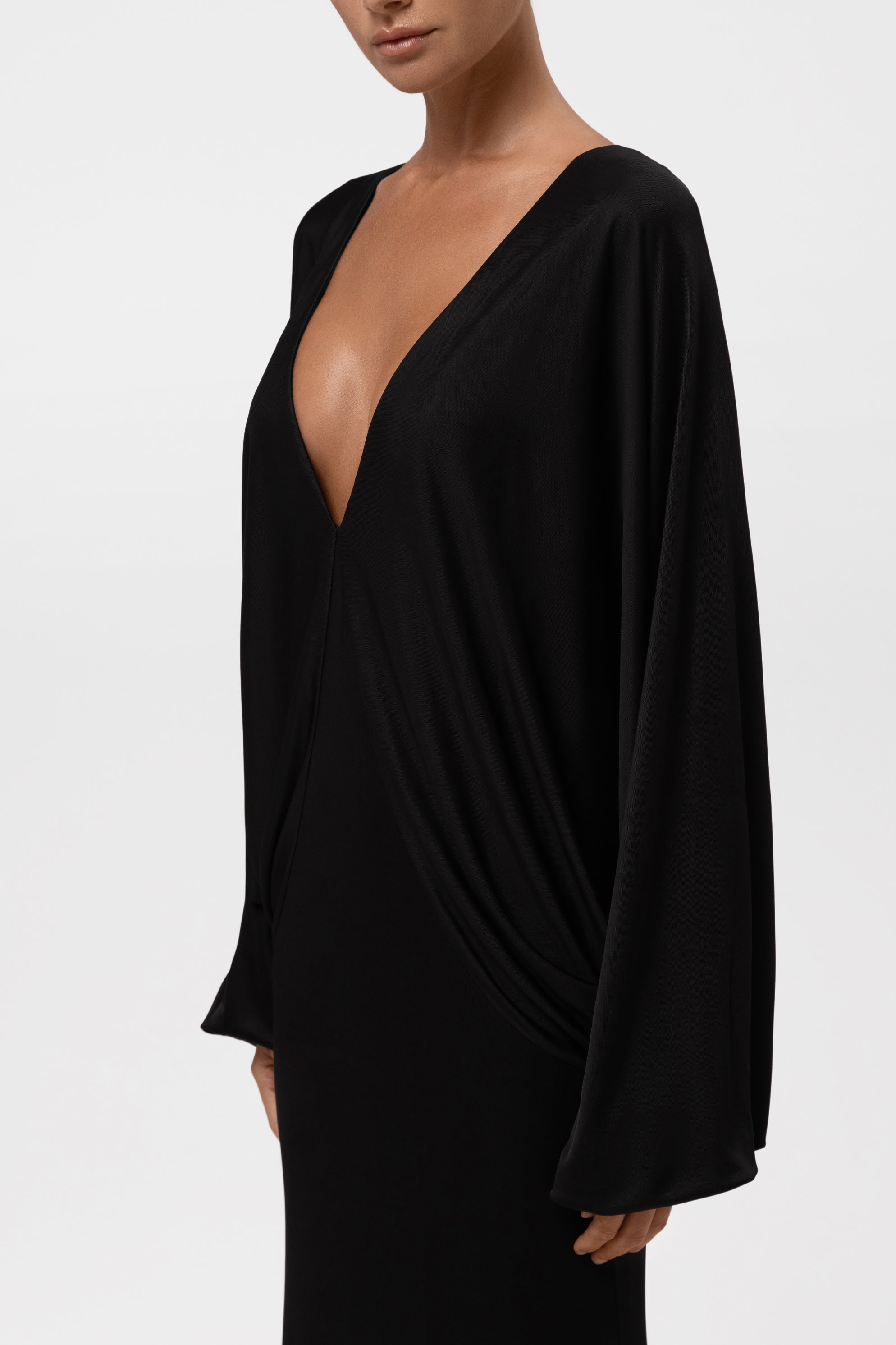 Praia Plunging Drape Gown - Black