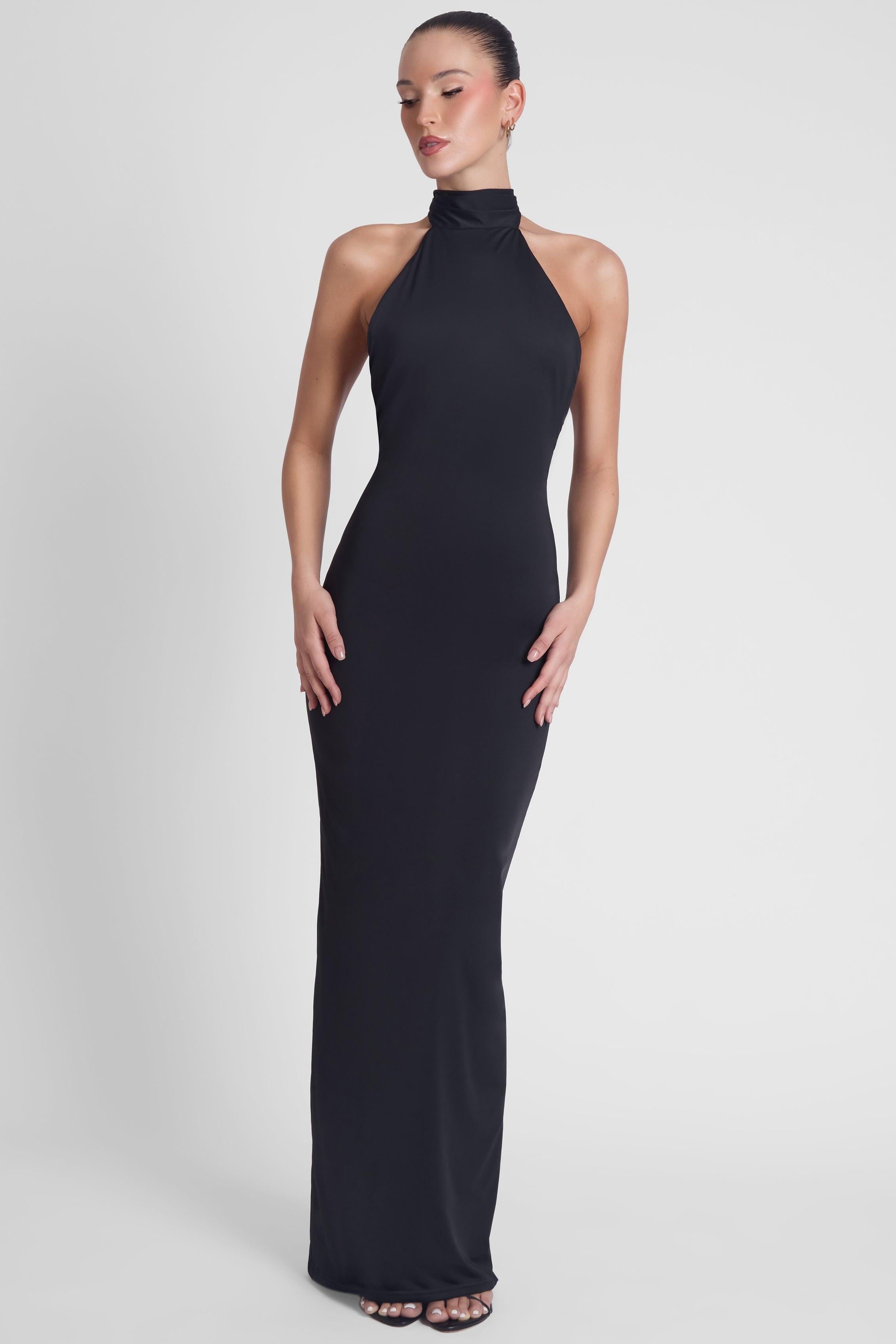 LEAU Alaia Drape Maxi Dress in Black, Women's M at Urban Outfitters LEAU Alaia Drape Maxi Dress in Black, Women's M at Urban Outfitters