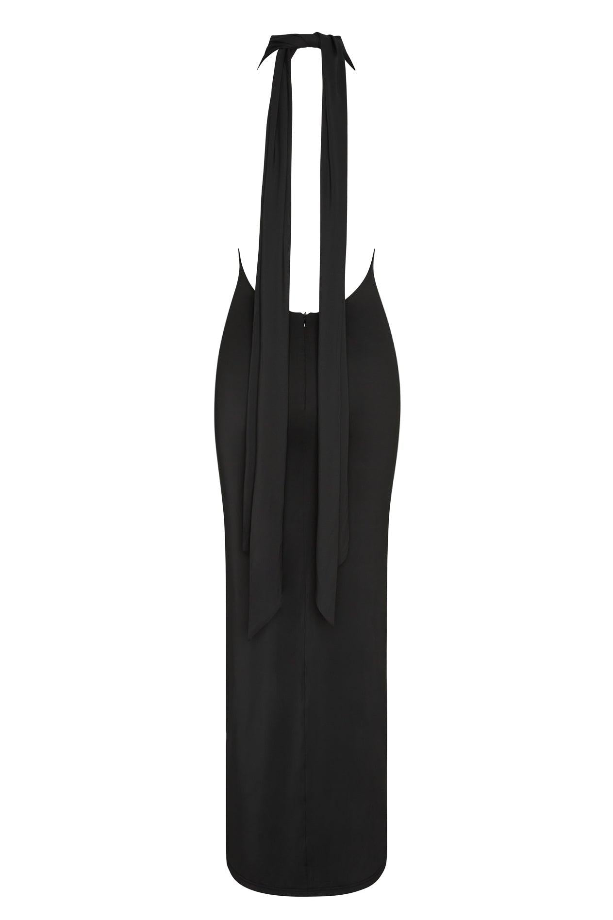 Alaia Drape Maxi Dress Black, back view.