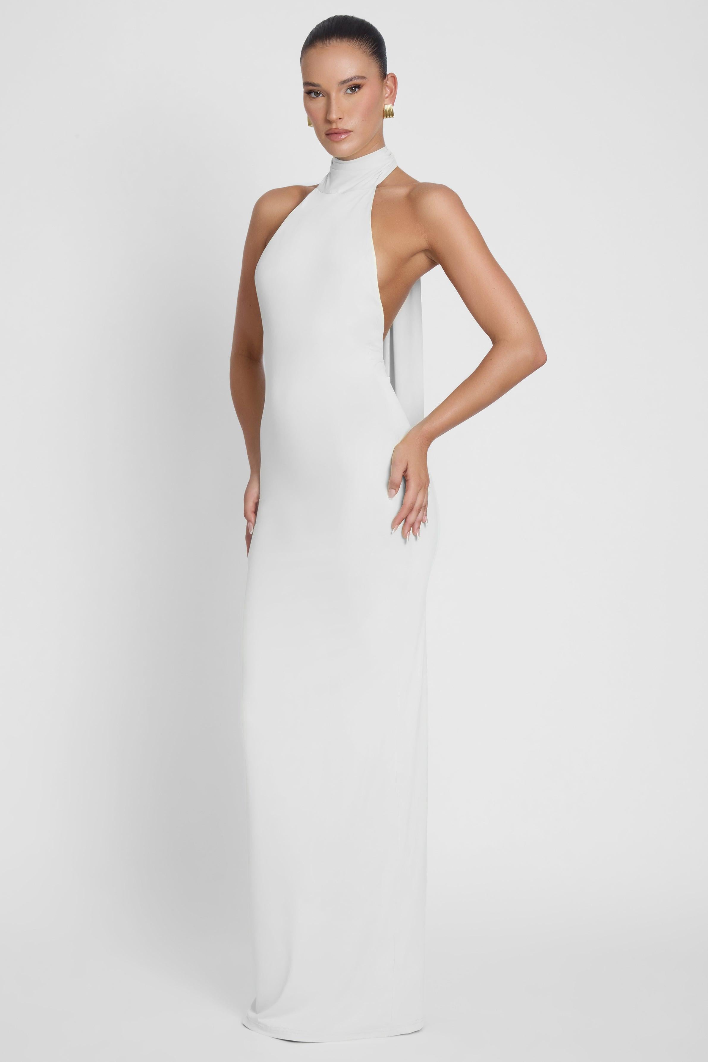 LEAU Alaia Drape Maxi Dress in White, Women's XS at Urban Outfitters LEAU Alaia Drape Maxi Dress in White, Women's XS at Urban Outfitters