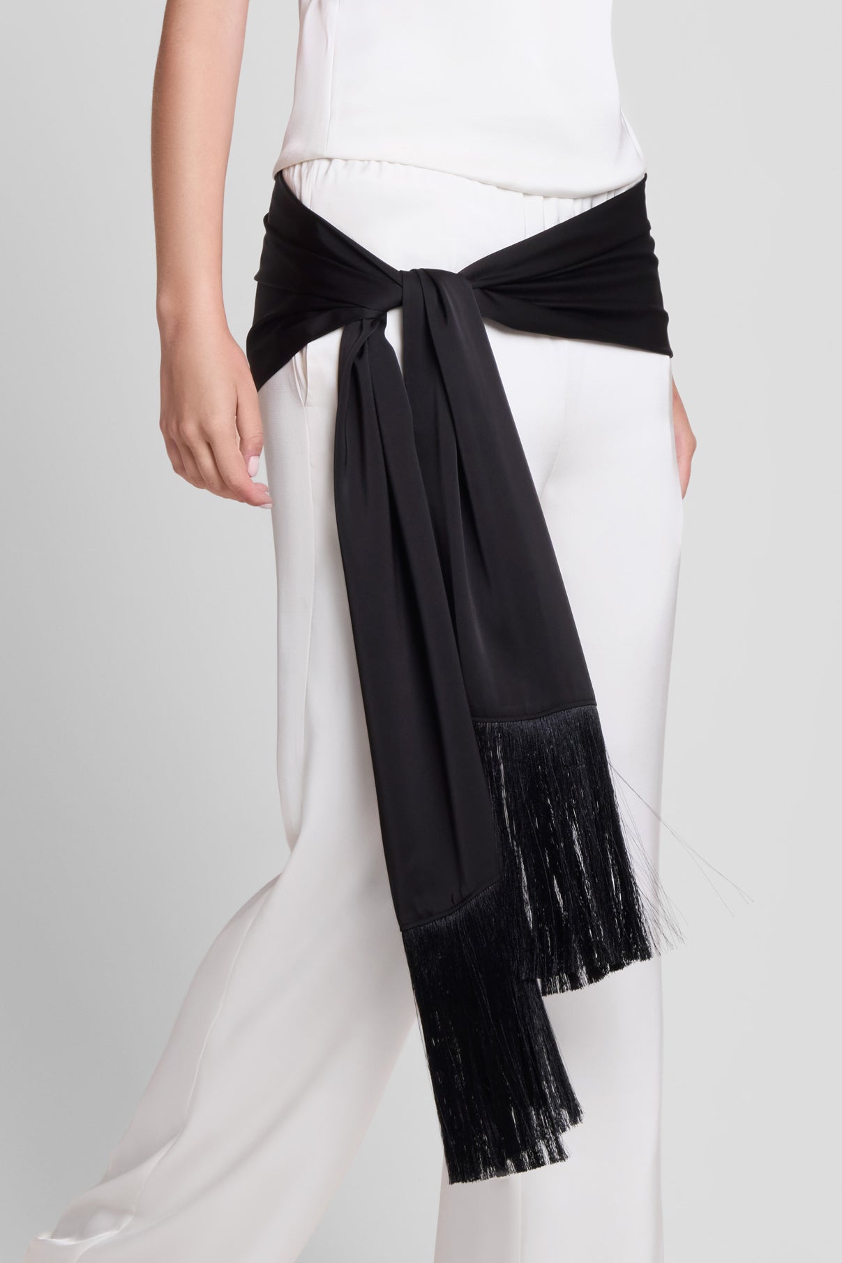 Signature Satin Tassel Scarf - Black.