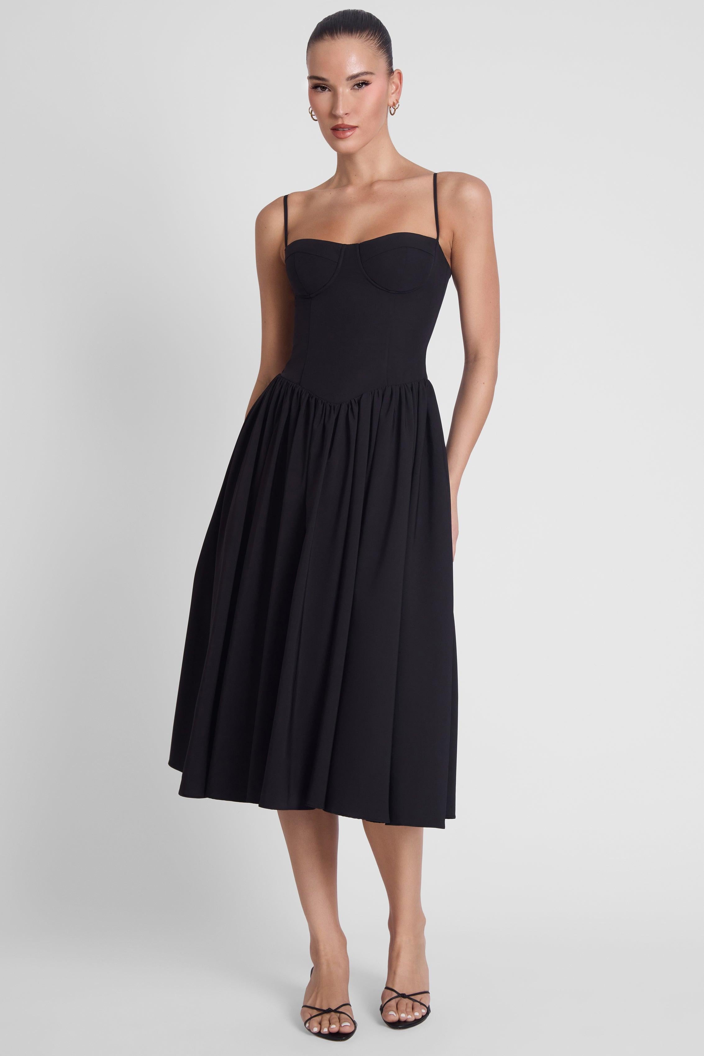 Ballerina Bustier Midi Dress - Black