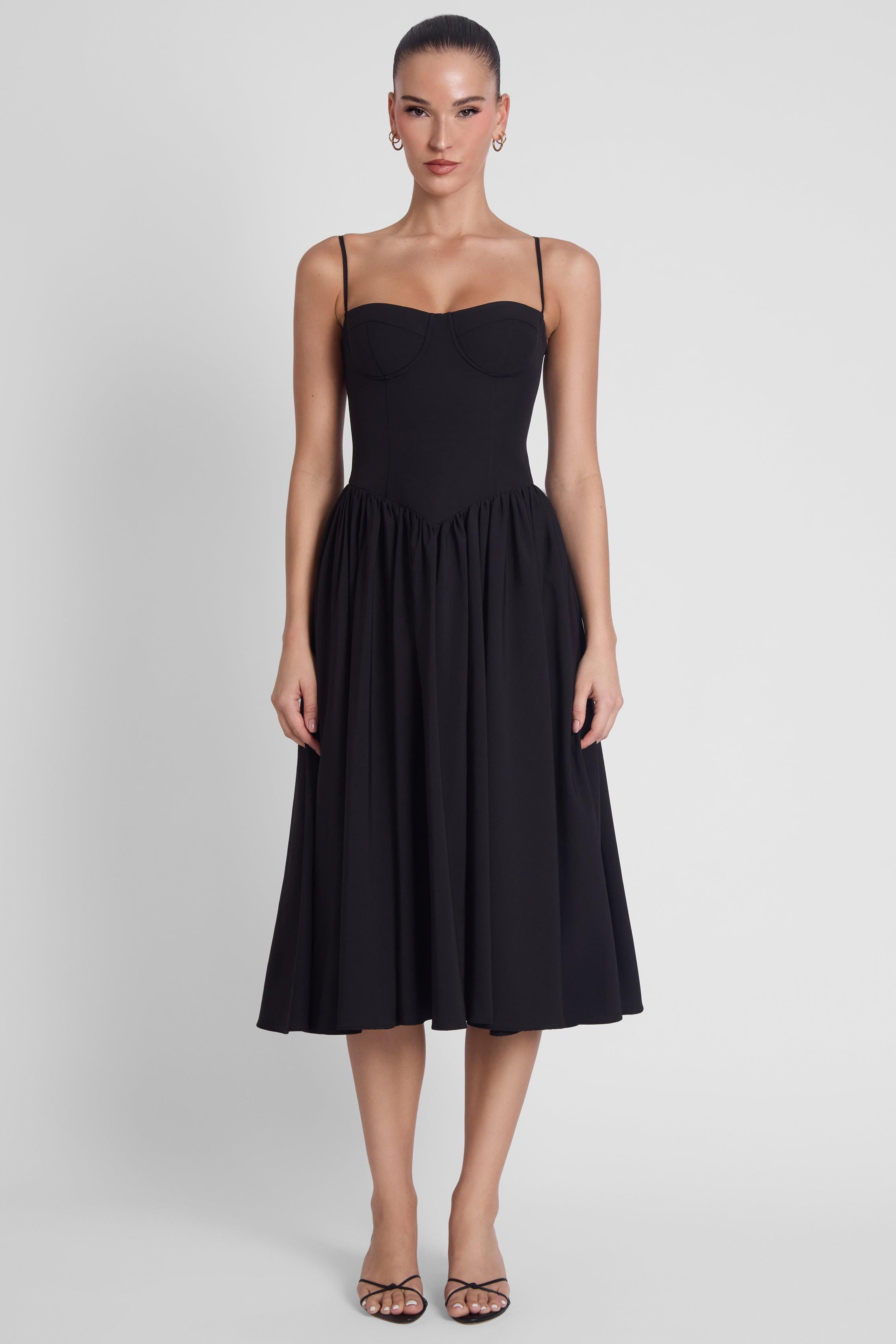 Ballerina Bustier Midi Dress - Black