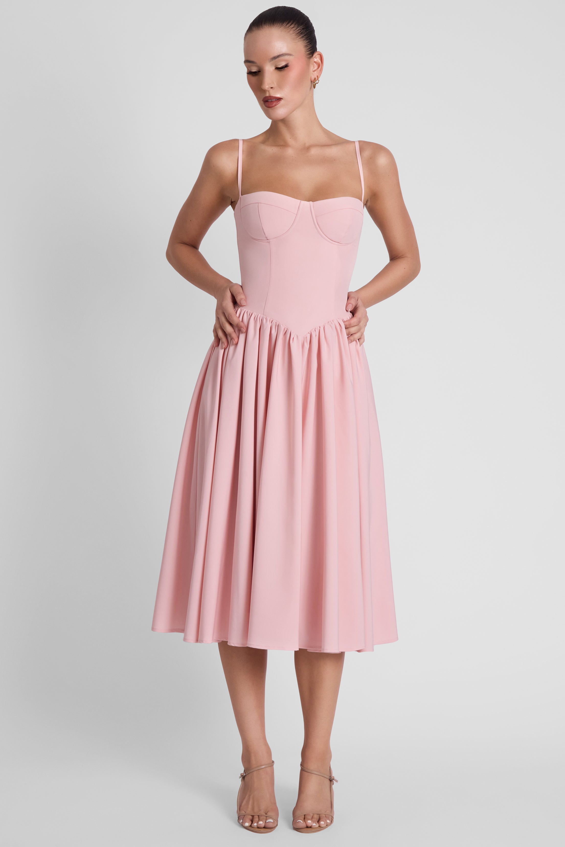 Robe bustier mi-longue ballerine - Rose