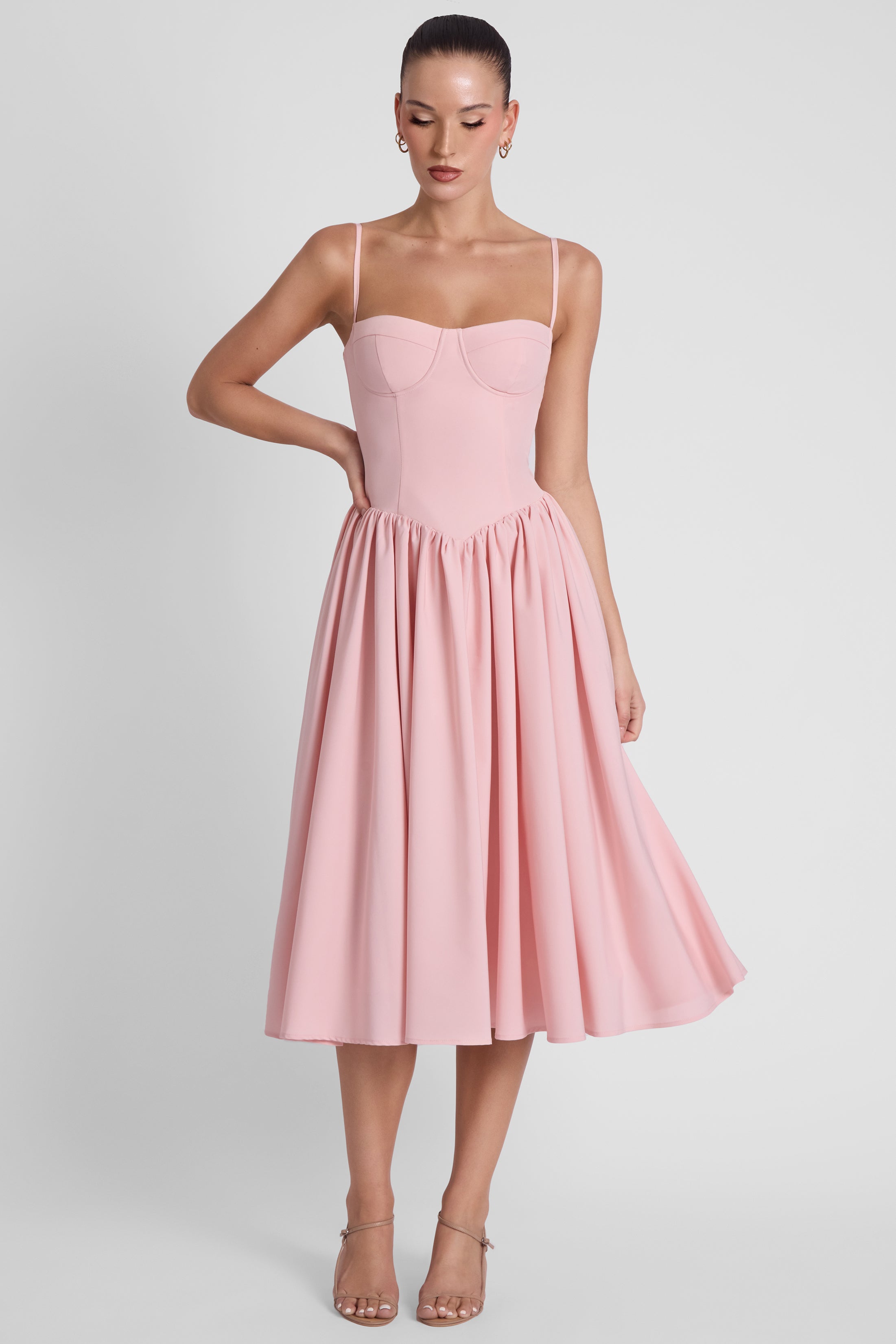 Robe bustier mi-longue ballerine - Rose