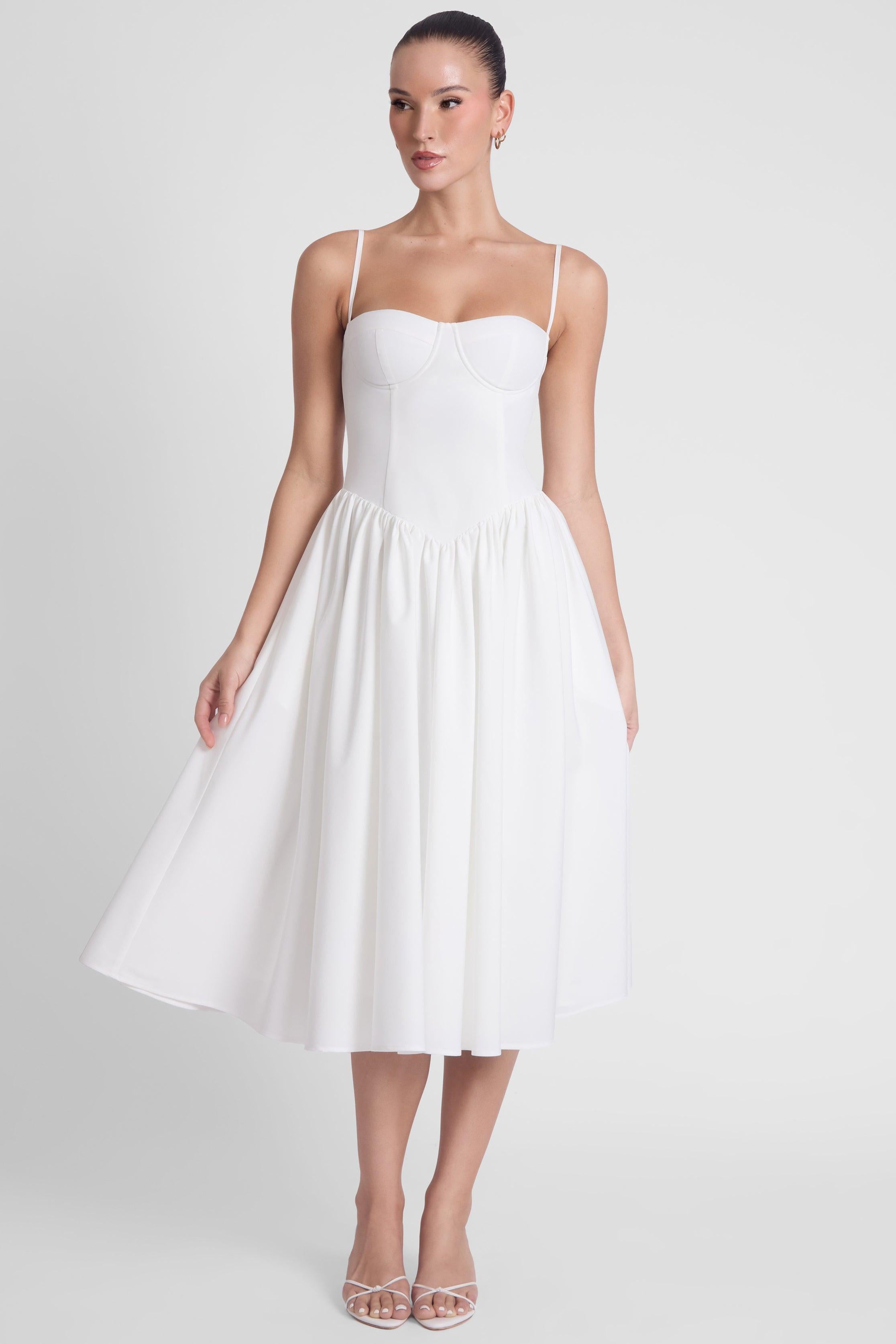 Ballerina Bustier Midi Dress - White L Ballerina Bustier Midi Dress - White L