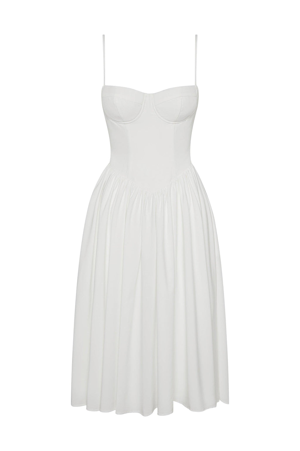 Ballerina Bustier Midi Dress in White, front view.