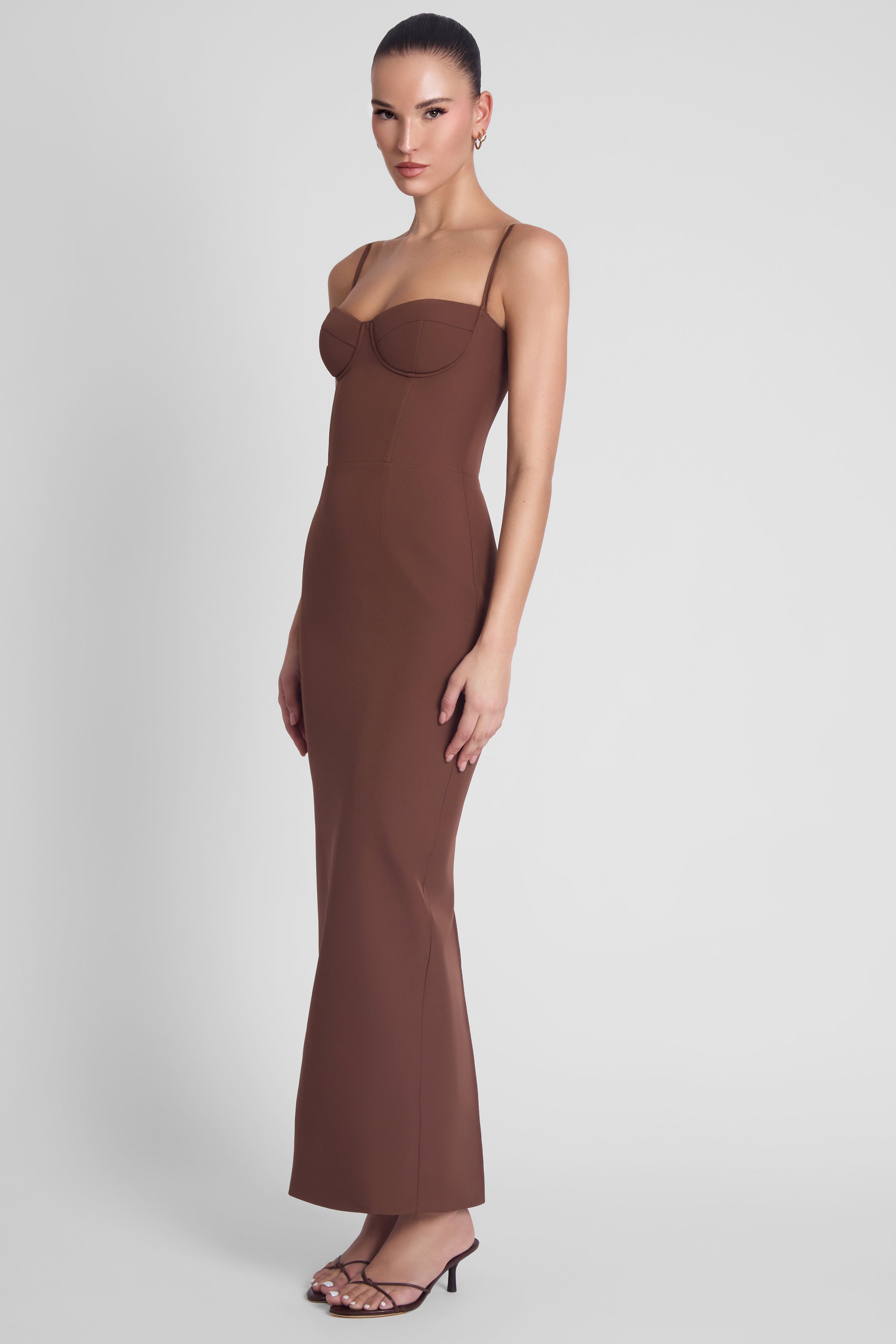 Belle Bustier Midi Dress - Brown